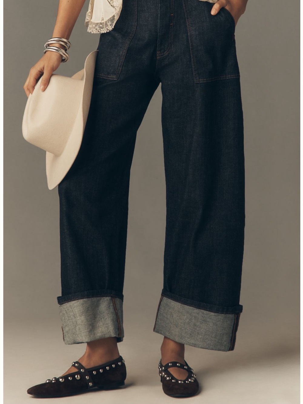 Pilcro Wide-Leg Dark Indigo Cuffed Jeans - Picture 4 of 8